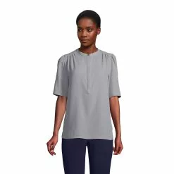 Lands' End Women's Elbow Sleeve Crepe Popover Blouse