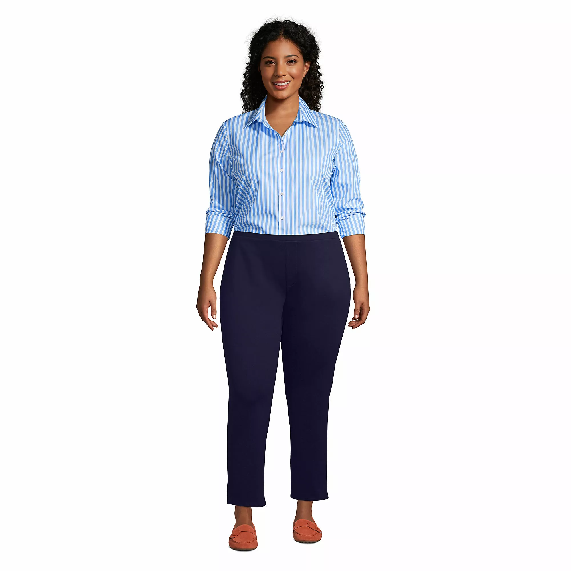 Lands' End Women's Plus Size Mid Rise Pull On Ponte Ankle Pants - Image 4