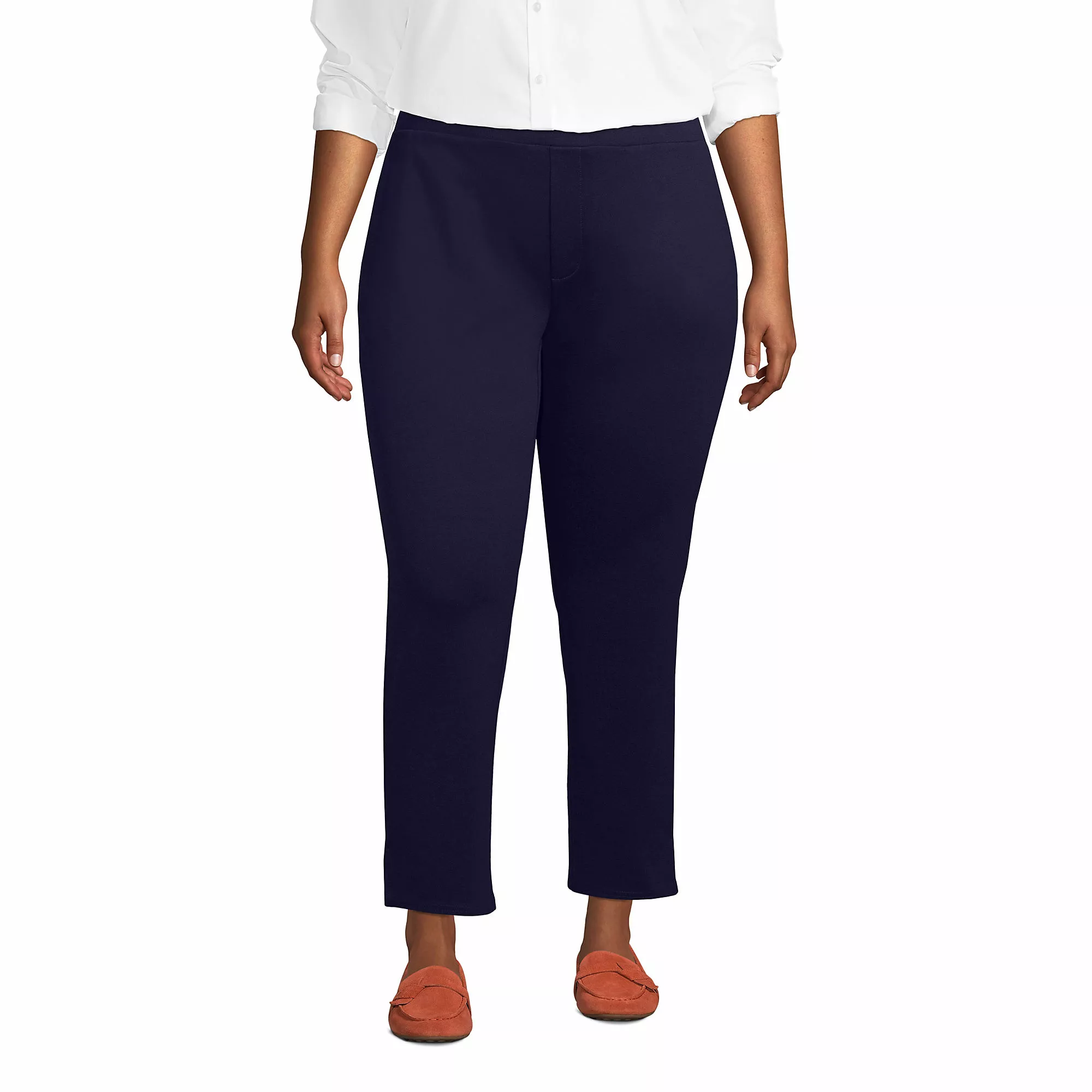 Lands' End Women's Plus Size Mid Rise Pull On Ponte Ankle Pants