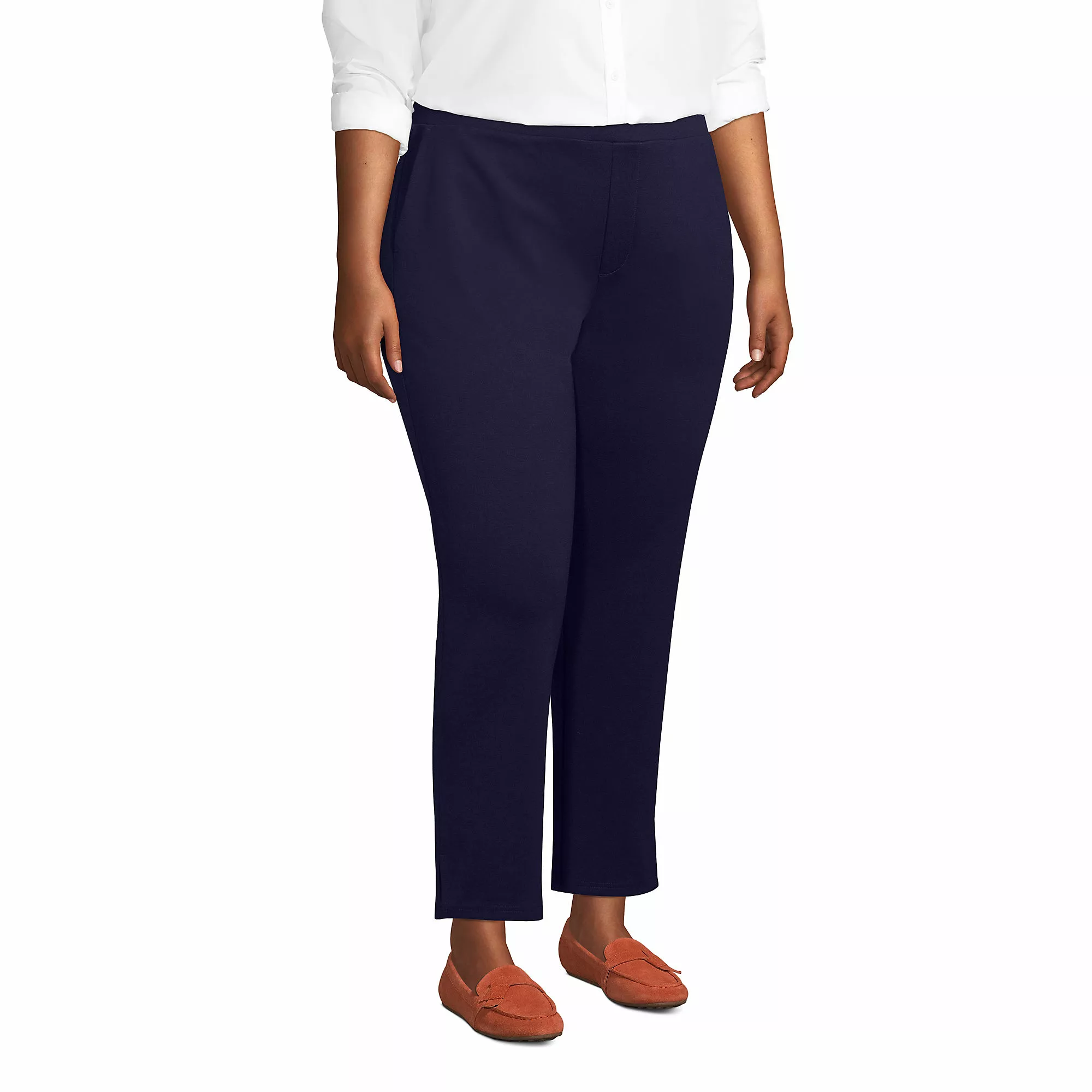 Lands' End Women's Plus Size Mid Rise Pull On Ponte Ankle Pants - Image 3