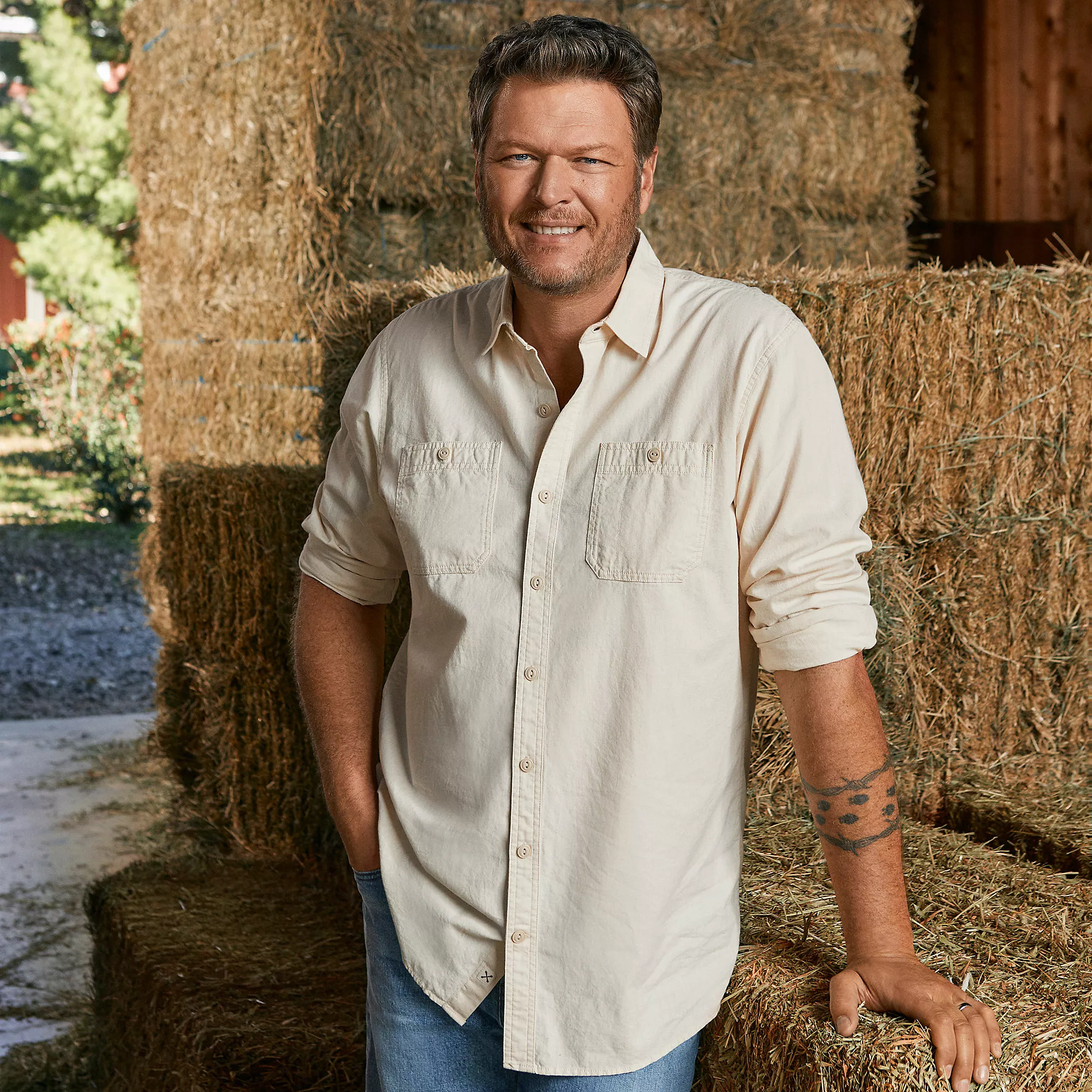 Blake Shelton X Lands' End Men's Big And Tall Traditional Fit Chambray Work Shirt - Image 2