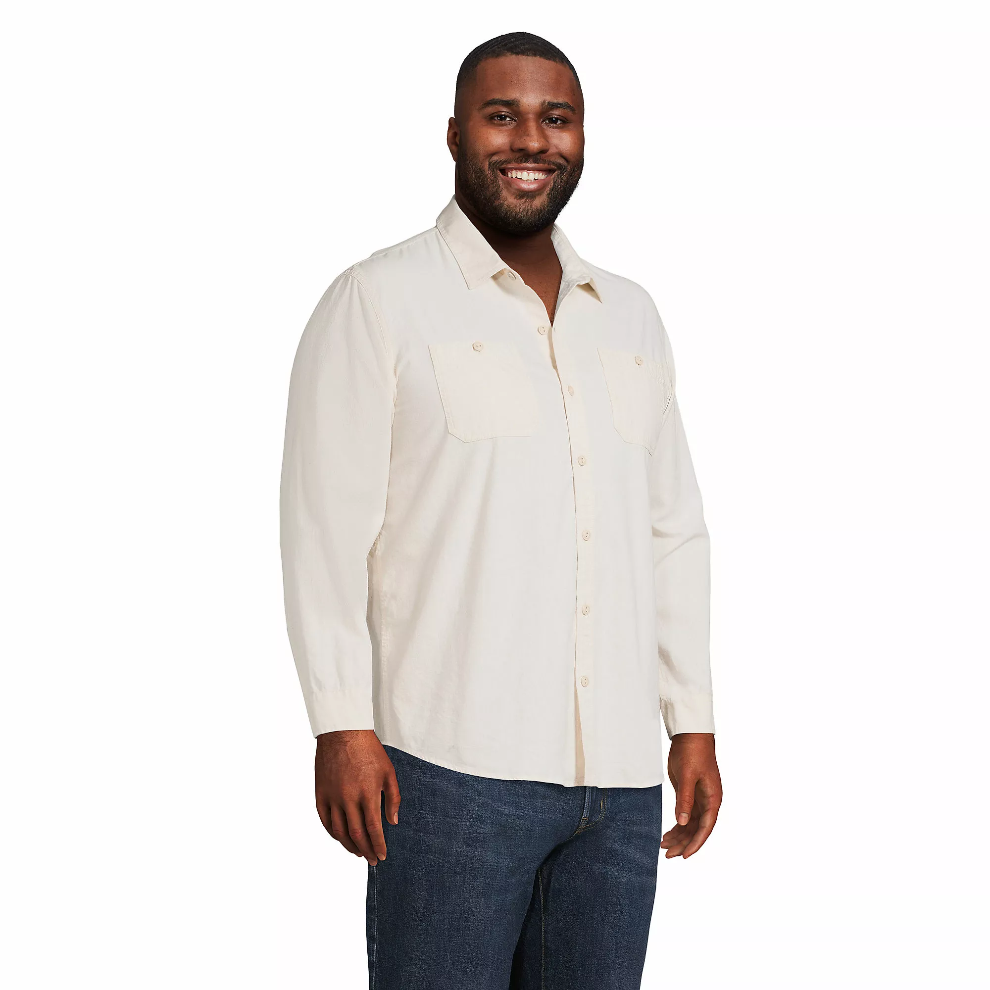 Blake Shelton X Lands' End Men's Big And Tall Traditional Fit Chambray Work Shirt - Image 5
