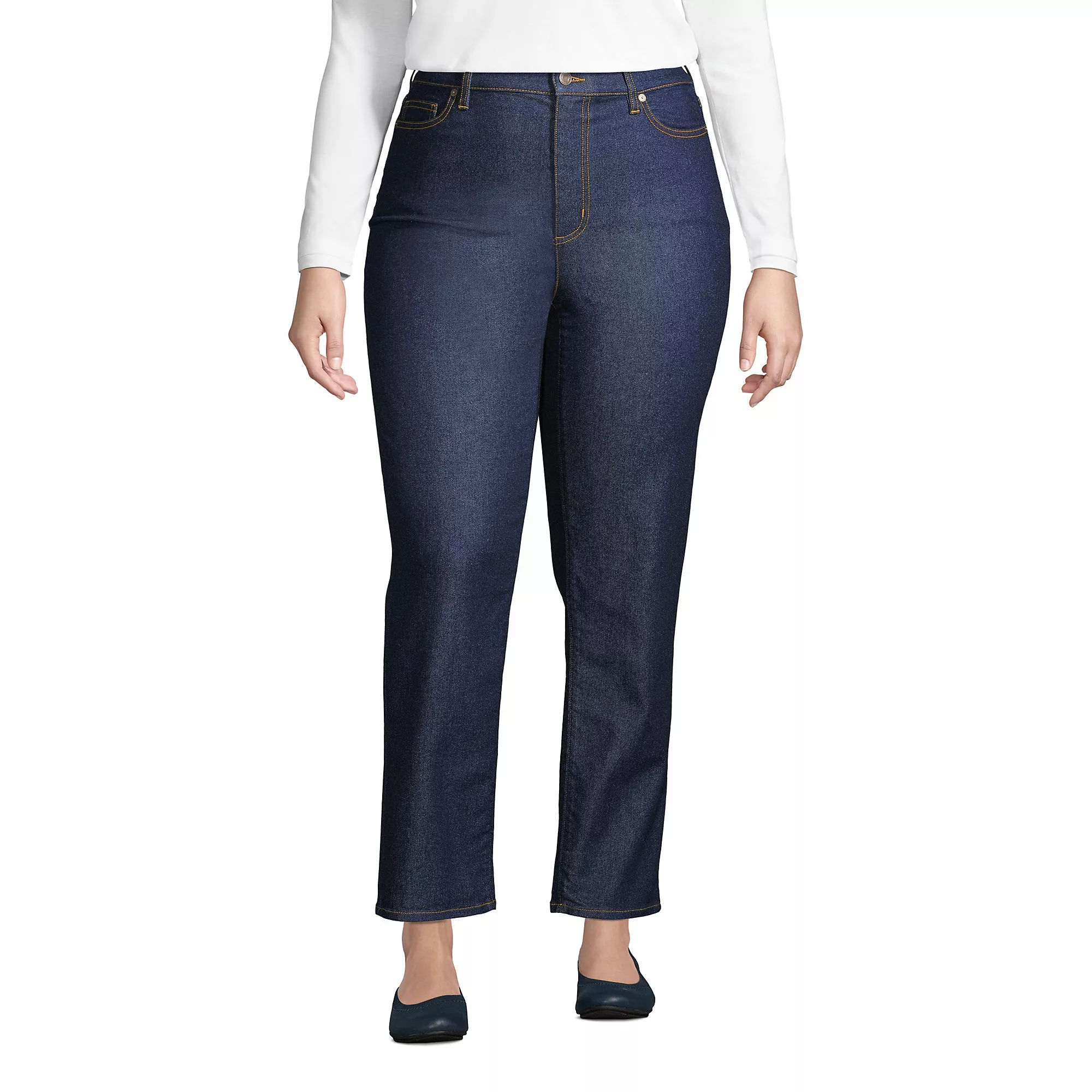 Blake Shelton X Lands' End Women's Plus Size Recover High Rise Straight Leg Ankle Blue Jeans