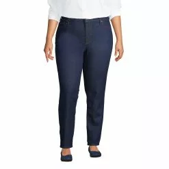 Lands' End Women's Plus Size Recover Mid Rise Boyfriend Blue Jeans