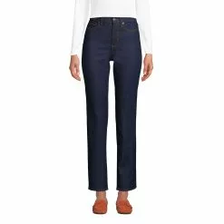Lands' End Women's Recover High Rise Straight Leg Ankle Blue Jeans