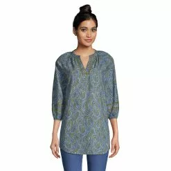 Lands' End Women's Cotton 3/4 Sleeve Split Neck Tunic Top
