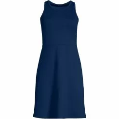 Lands' End Women's Plus Size Racerback Tank Dress With Bike Shorts Set