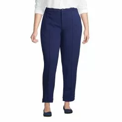 Lands' End Women's Plus Size Starfish High Rise Pintuck Straight Leg Elastic Waist Pull On Ankle Pants