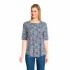 Lands' End Women's Elbow Sleeve Light Weight Jersey Button Front Pintuck Top