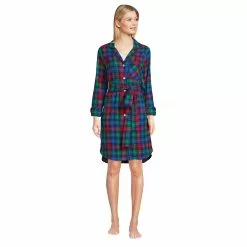Lands' End Women's 3/4 Sleeve Flannel Sleepshirt Nightgown