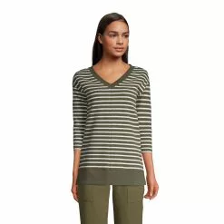 Lands' End Women's 3/4 Sleeve Waffle Vneck Tunic