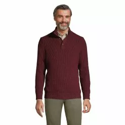 Lands' End Men's Cotton Blend Button Mock Neck Sweater