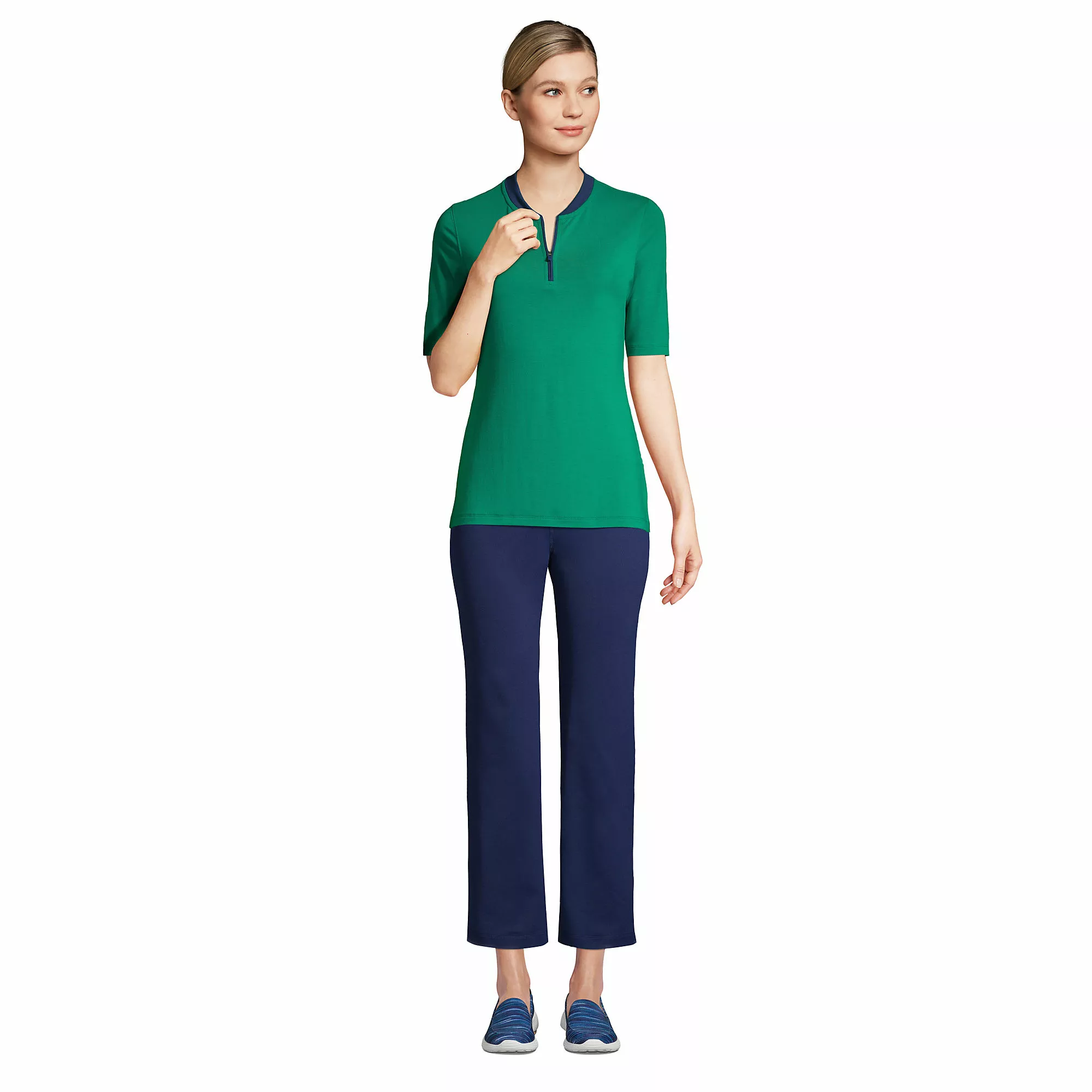 Lands' End Women's Moisture Wicking UPF Sun Elbow Sleeve Quarter Zip Polo - Image 4