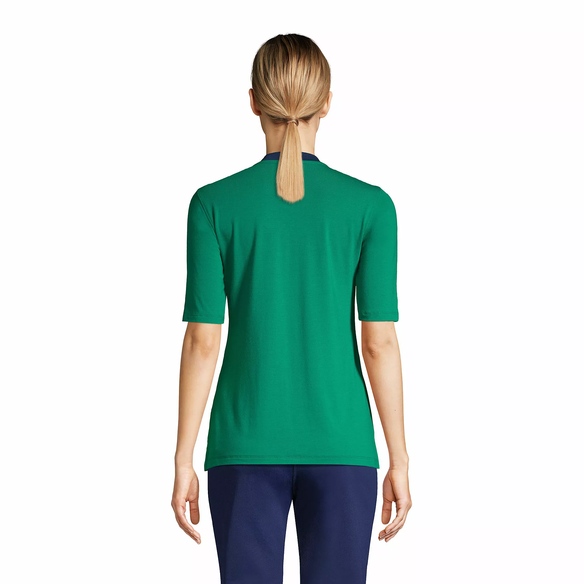 Lands' End Women's Moisture Wicking UPF Sun Elbow Sleeve Quarter Zip Polo - Image 2