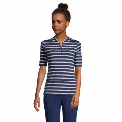 Lands' End Women's Moisture Wicking UPF Sun Elbow Sleeve Quarter Zip Polo