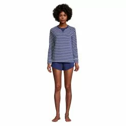 Lands' End Women's Waffle Pajama Set Long Sleeve T-Shirt And Shorts