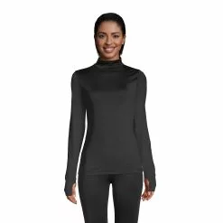 Lands' End Women's Thermaskin Heat Long Sleeve Mock Turtleneck Long Underwear Thermal Baselayer Top