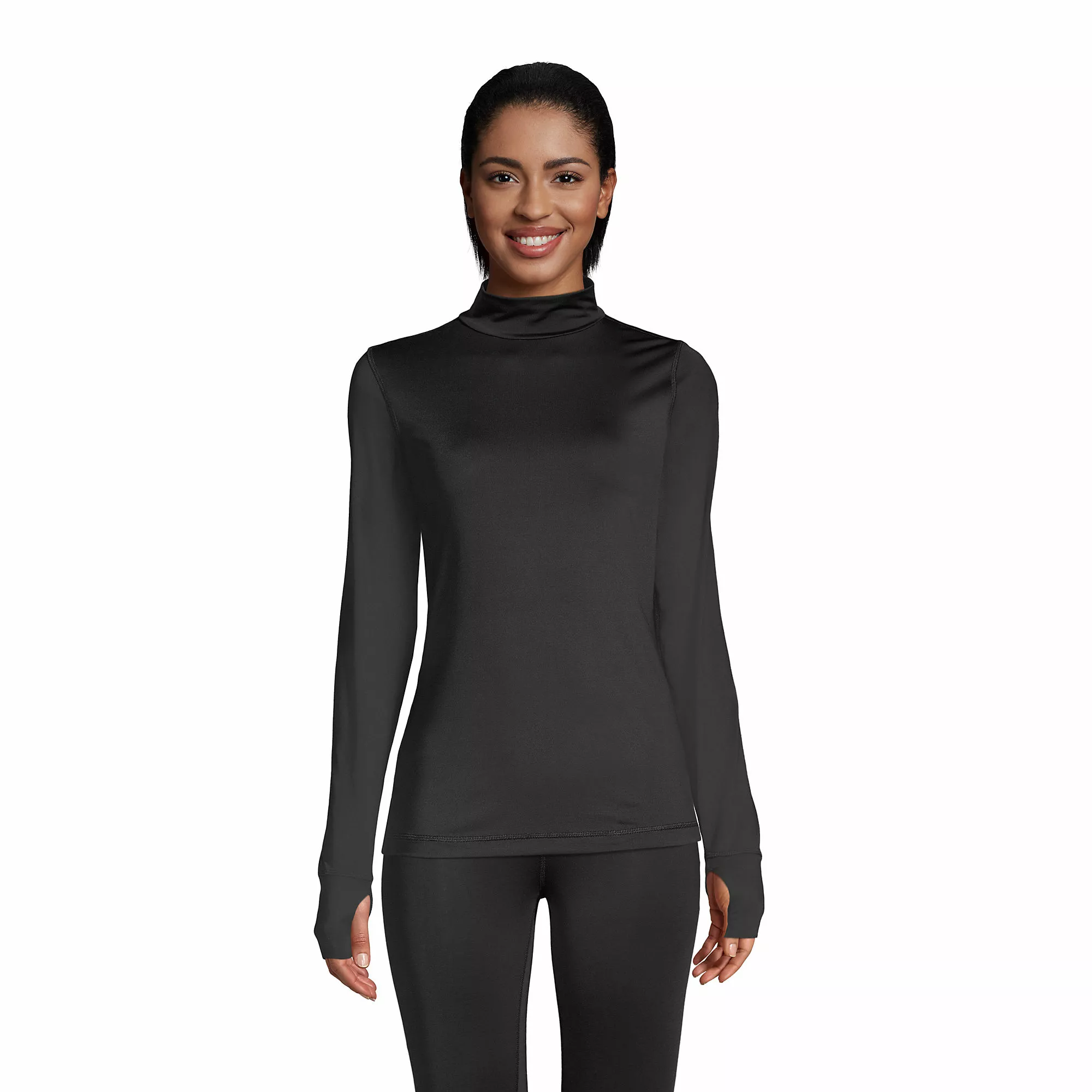 Lands' End Women's Thermaskin Heat Long Sleeve Mock Turtleneck Long Underwear Thermal Baselayer Top