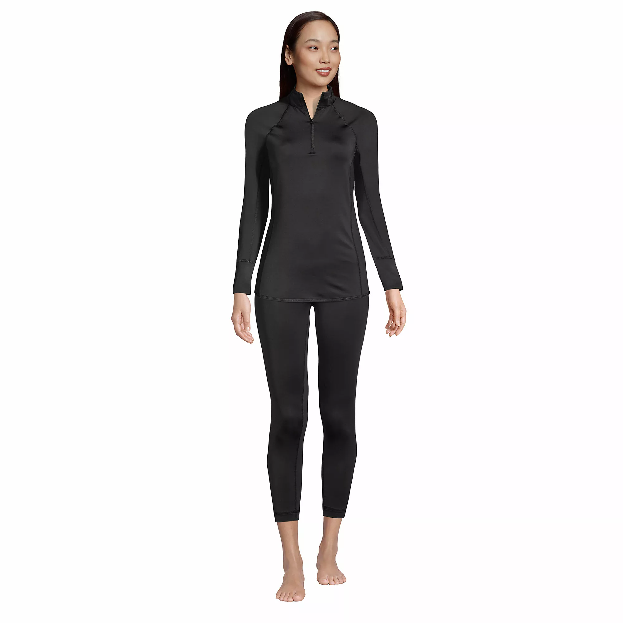 Lands' End Women's Thermaskin Heat Long Sleeve Quarter Zip Long Underwear Thermal Baselayer Top - Image 4