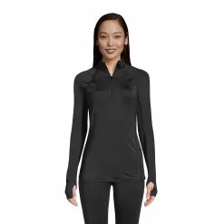 Lands' End Women's Thermaskin Heat Long Sleeve Quarter Zip Long Underwear Thermal Baselayer Top