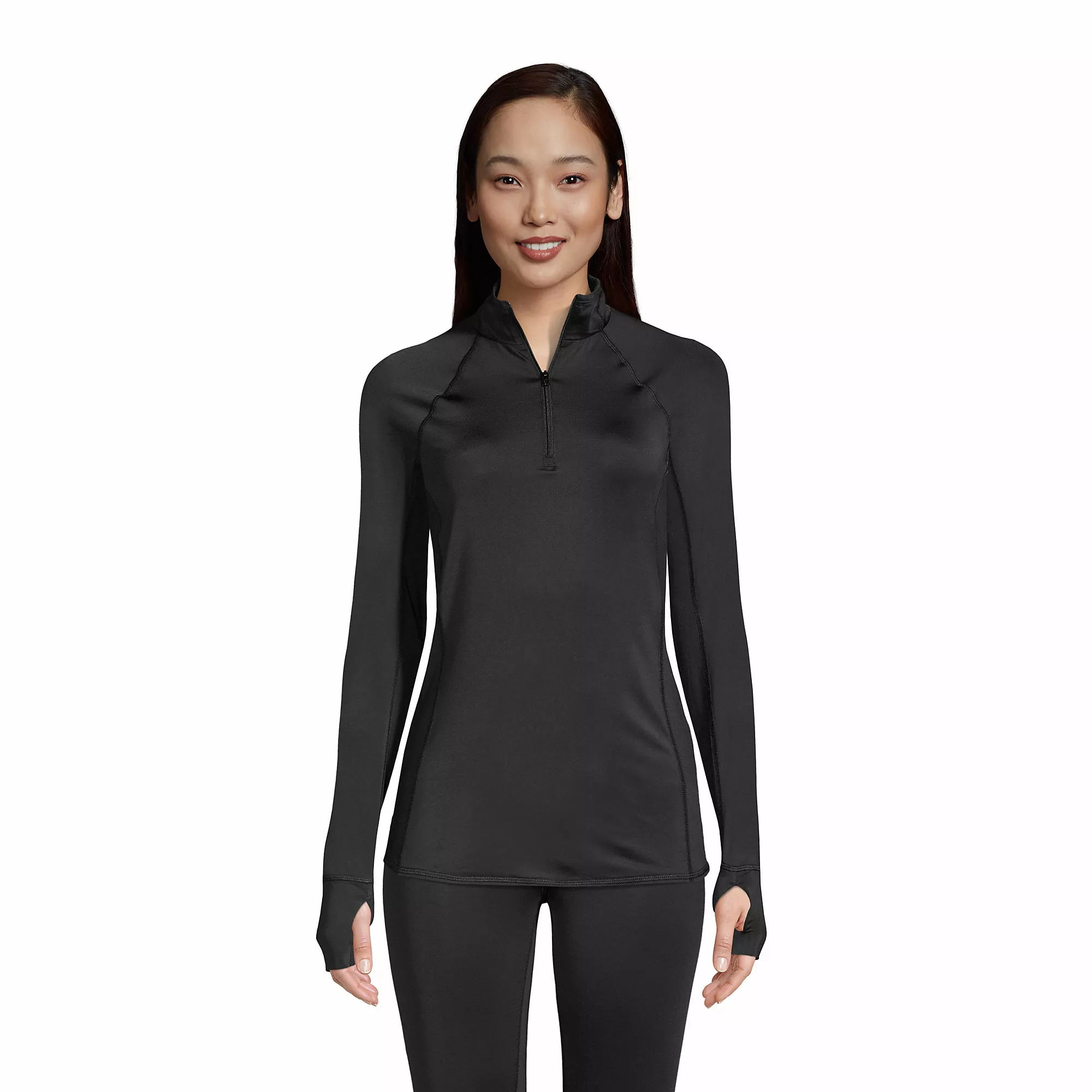 Lands' End Women's Thermaskin Heat Long Sleeve Quarter Zip Long Underwear Thermal Baselayer Top