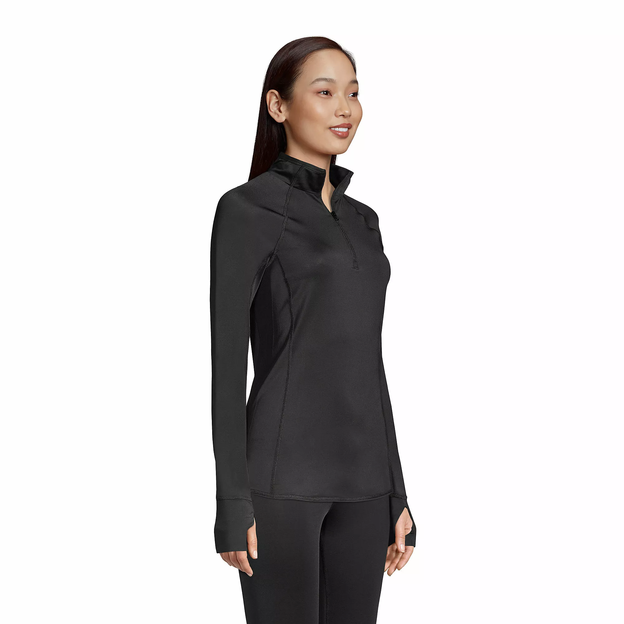 Lands' End Women's Thermaskin Heat Long Sleeve Quarter Zip Long Underwear Thermal Baselayer Top - Image 3