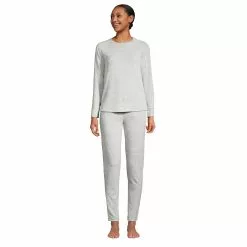 Lands' End Women's Cozy Pajama Set Long Sleeve Top And Slim Leg Pants