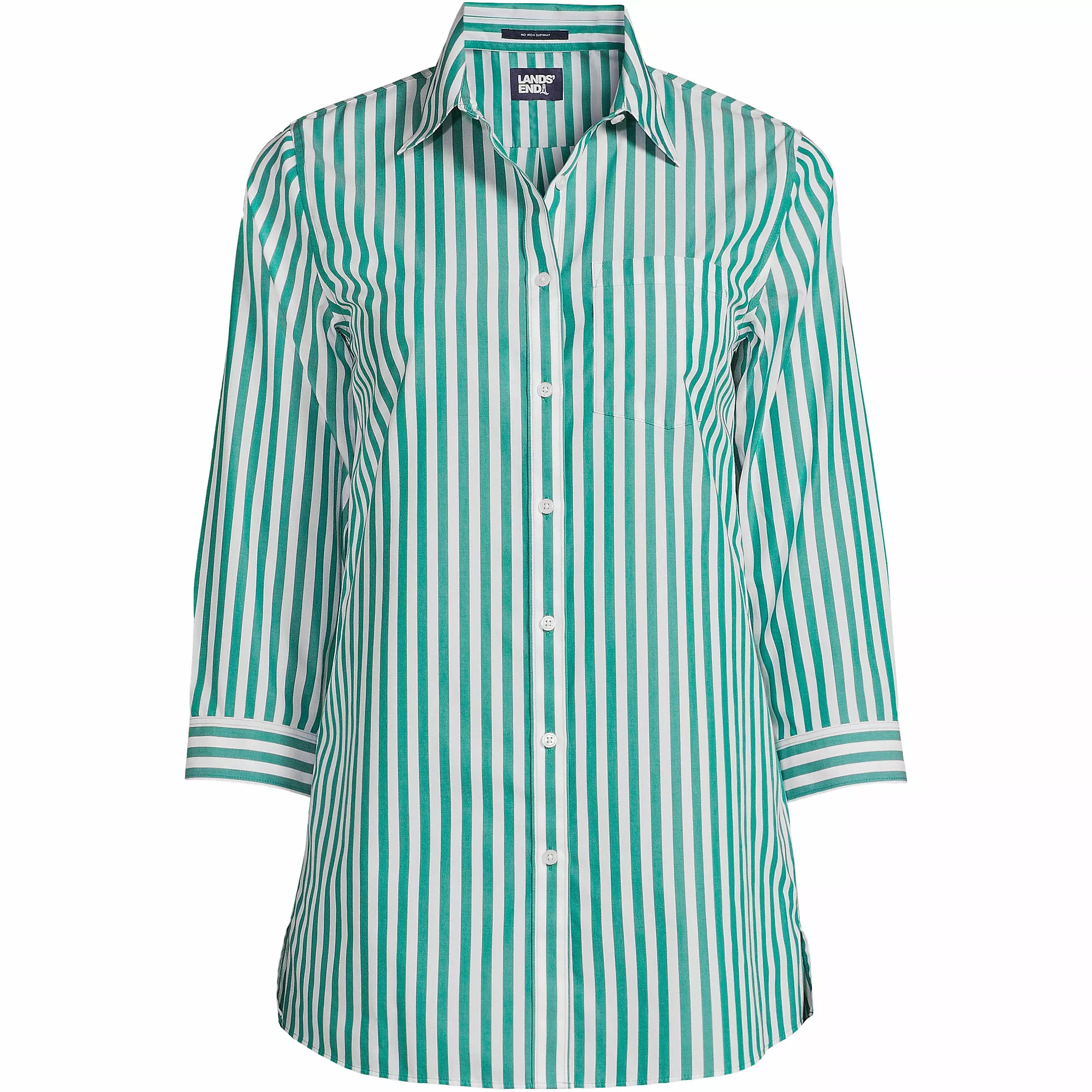 Lands' End Women's Plus Size Wrinkle Free No Iron 3/4 Sleeve Tunic Top