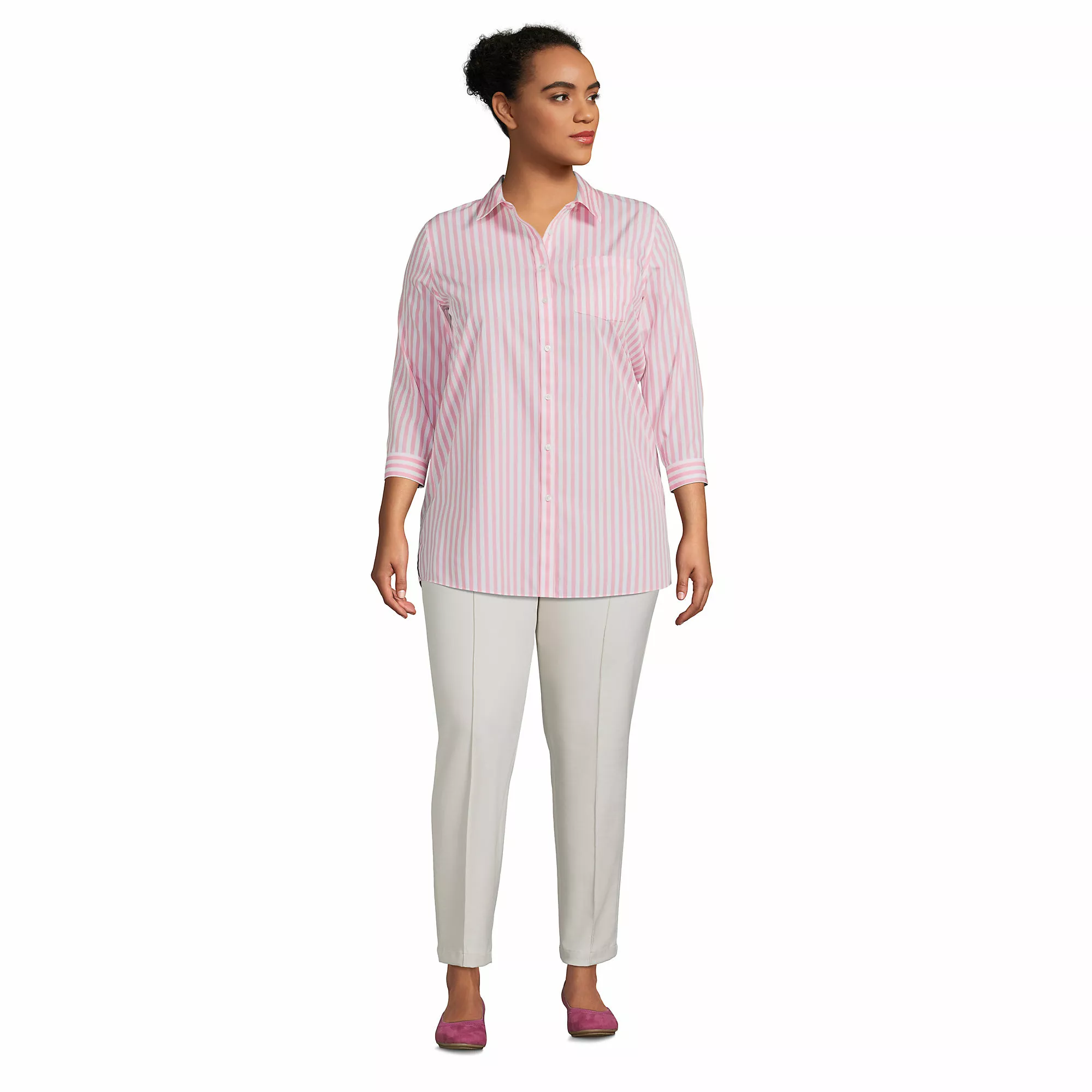 Lands' End Women's Plus Size Wrinkle Free No Iron 3/4 Sleeve Tunic Top - Image 5