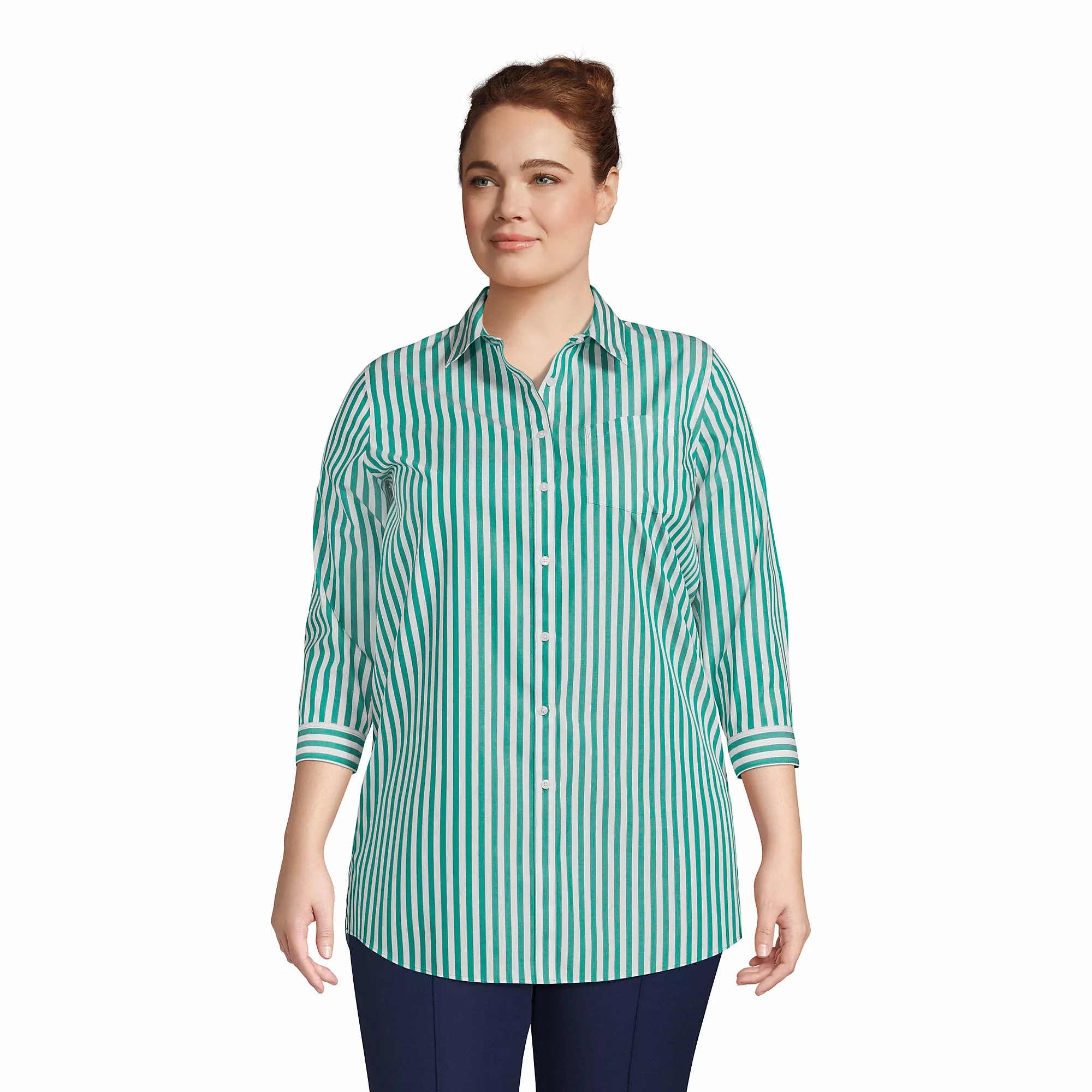 Lands' End Women's Plus Size Wrinkle Free No Iron 3/4 Sleeve Tunic Top - Image 3