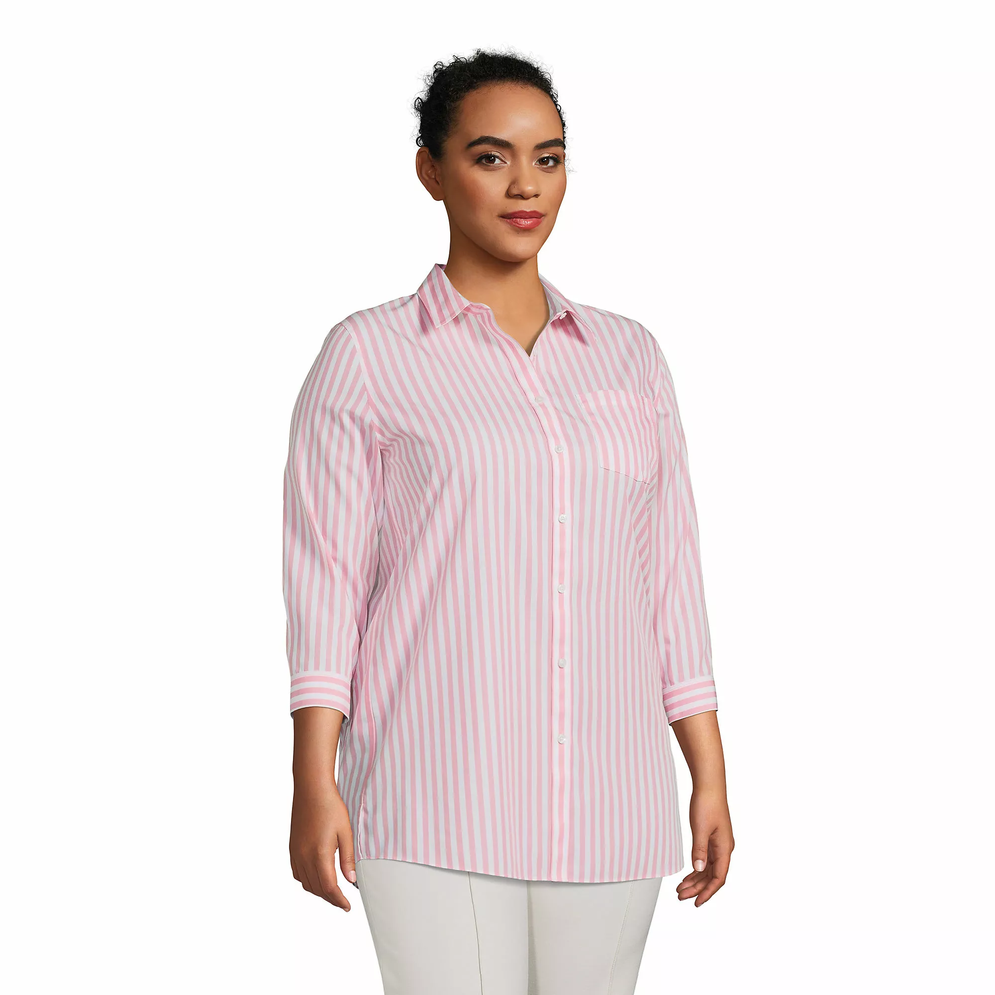 Lands' End Women's Plus Size Wrinkle Free No Iron 3/4 Sleeve Tunic Top - Image 4