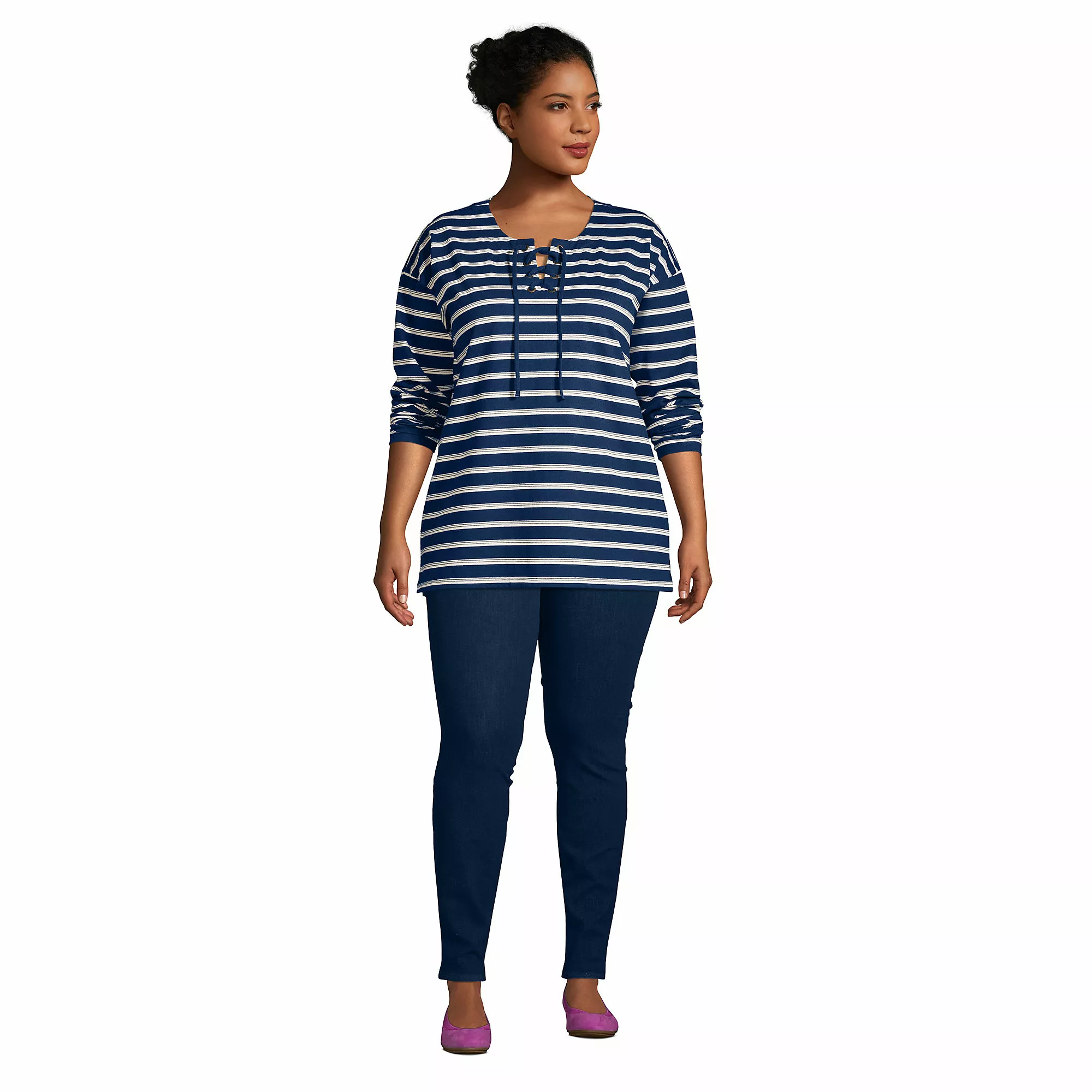 Lands' End Women's Plus Size High Rise Elastic Waist Pull On Skinny Legging Jeans - Image 4