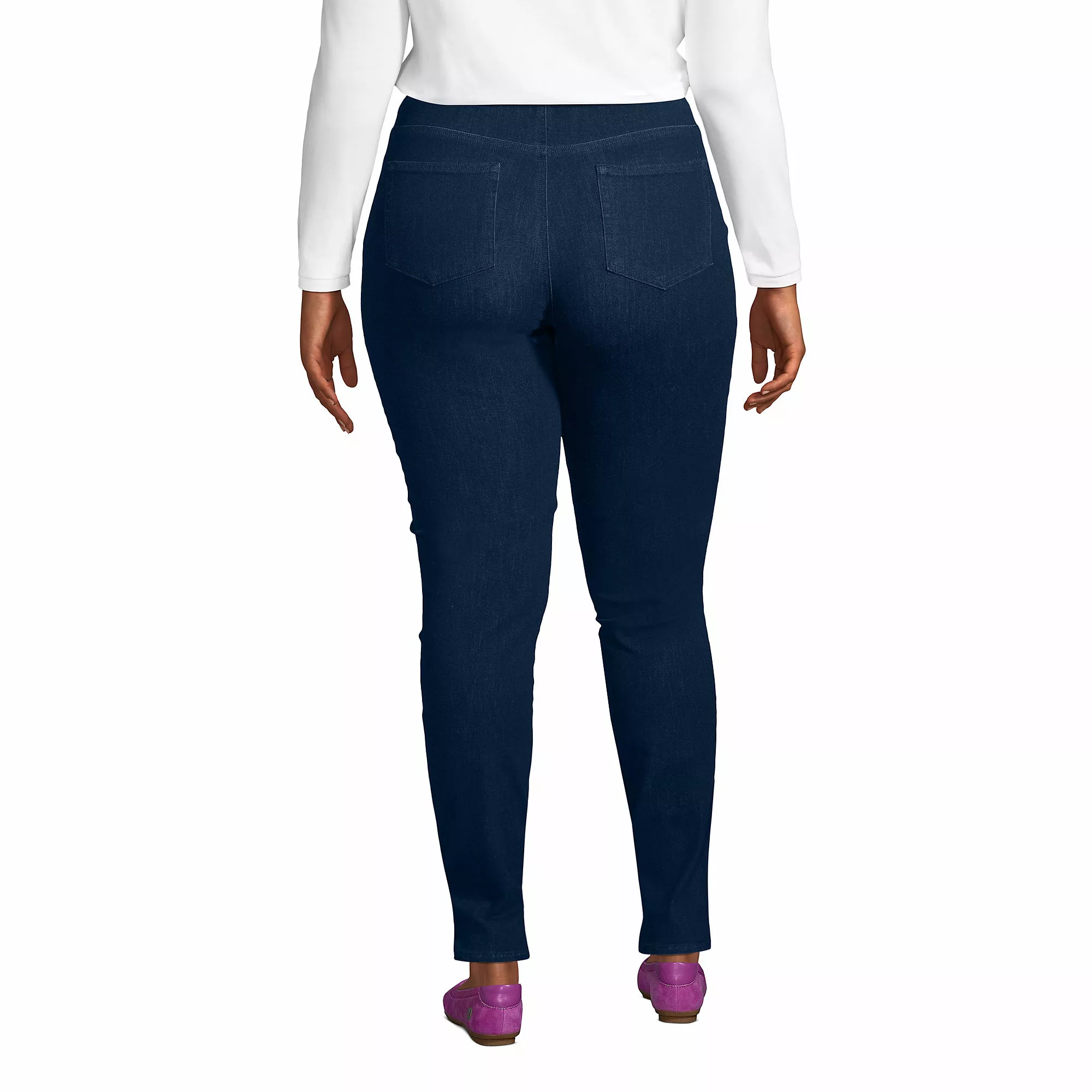 Lands' End Women's Plus Size High Rise Elastic Waist Pull On Skinny Legging Jeans - Image 2