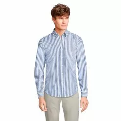 Lands' End Men's Tailored Fit Essential Lightweight Long Sleeve Poplin Shirt