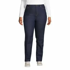 Lands' End Women's Plus Size Recover High Rise Straight Leg Flannel Lined Jeans