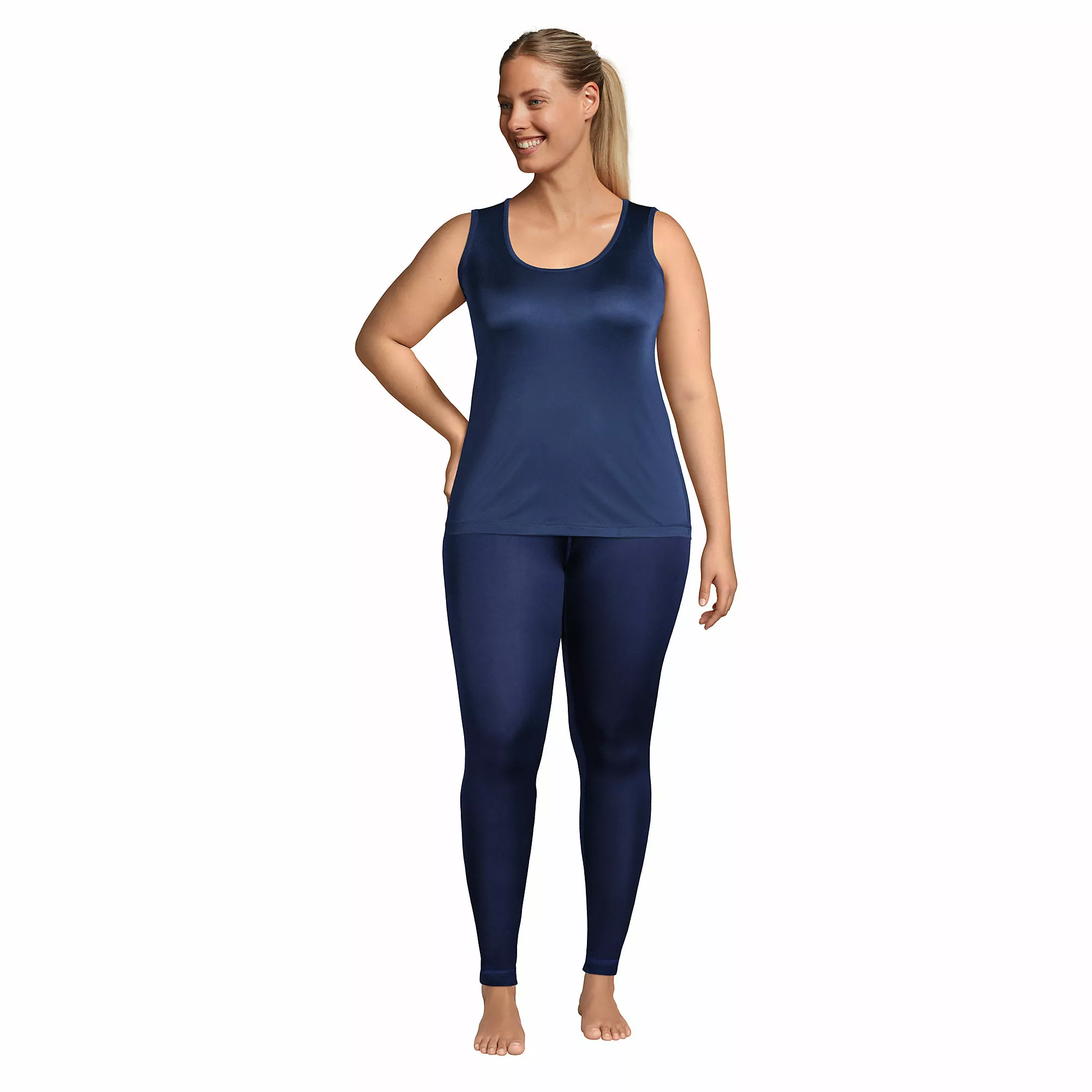 Lands' End Women's Plus Size Silk Interlock Thermal Long Underwear Base Layer Tank Top - Image 4