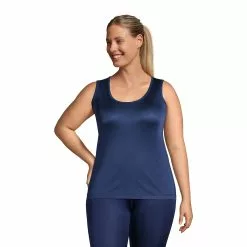 Lands' End Women's Plus Size Silk Interlock Thermal Long Underwear Base Layer Tank Top
