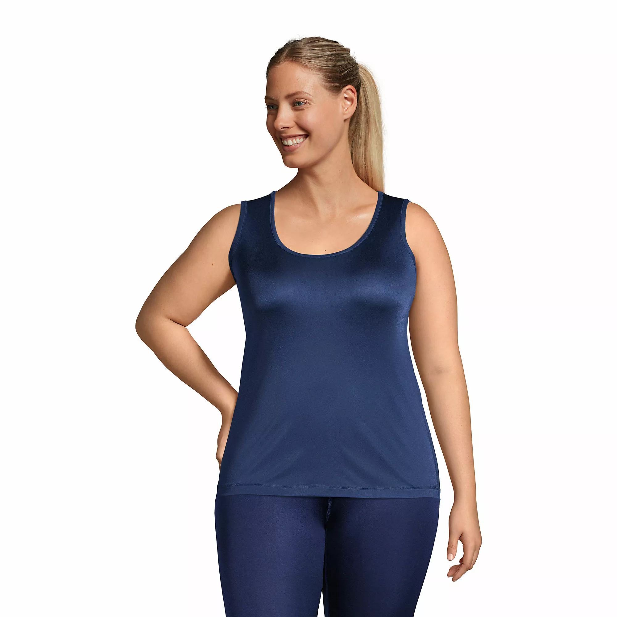 Lands' End Women's Plus Size Silk Interlock Thermal Long Underwear Base Layer Tank Top