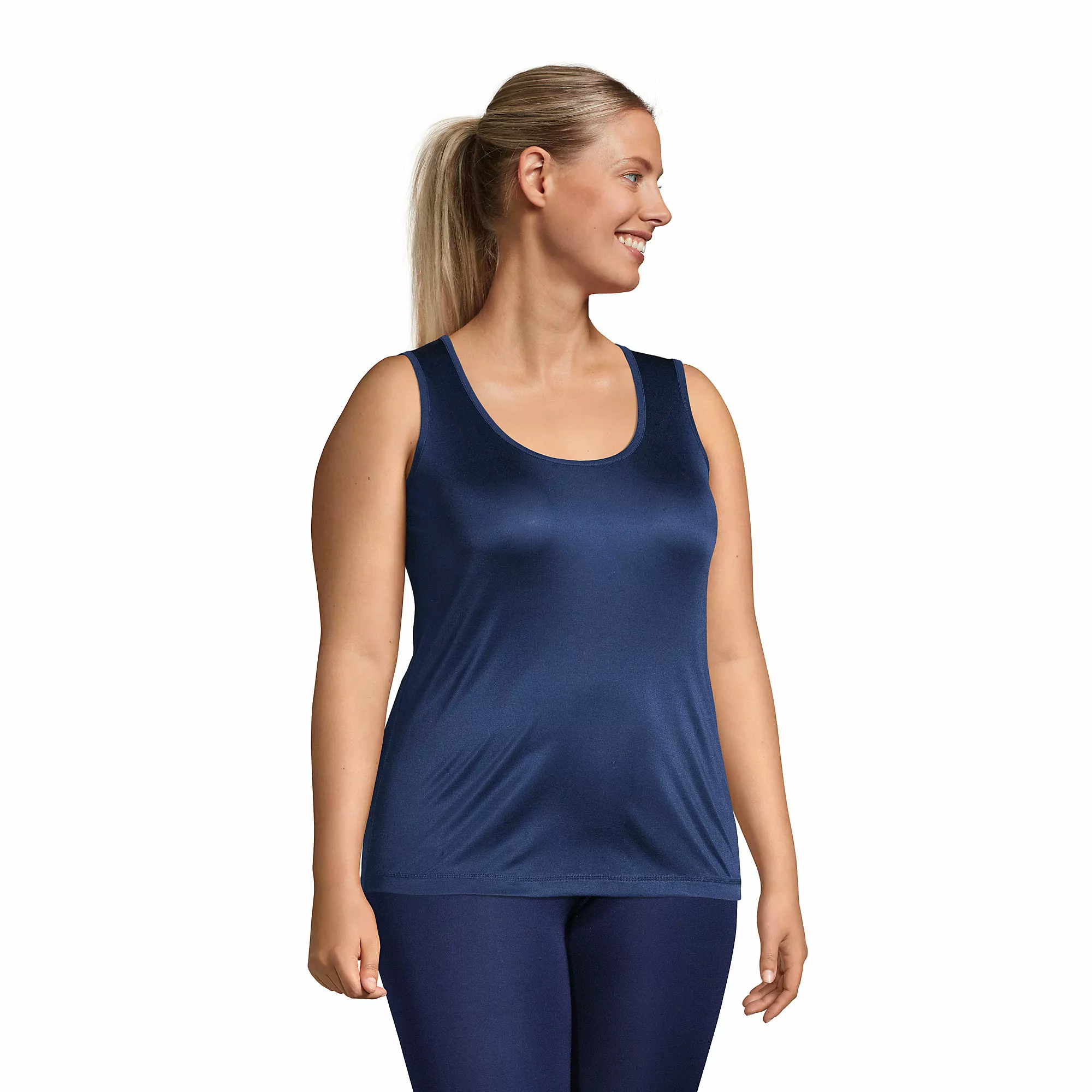Lands' End Women's Plus Size Silk Interlock Thermal Long Underwear Base Layer Tank Top - Image 3