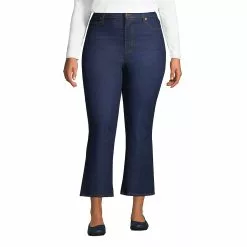 Lands' End Women's Plus Size Recover High Rise Cropped Flare Leg Blue Jeans