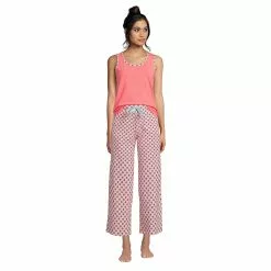 Lands' End Women's Knit Pajama Set Tank And Crop Pants