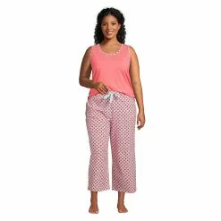 Lands' End Women's Plus Size Knit Pajama Set Tank And Crop Pants