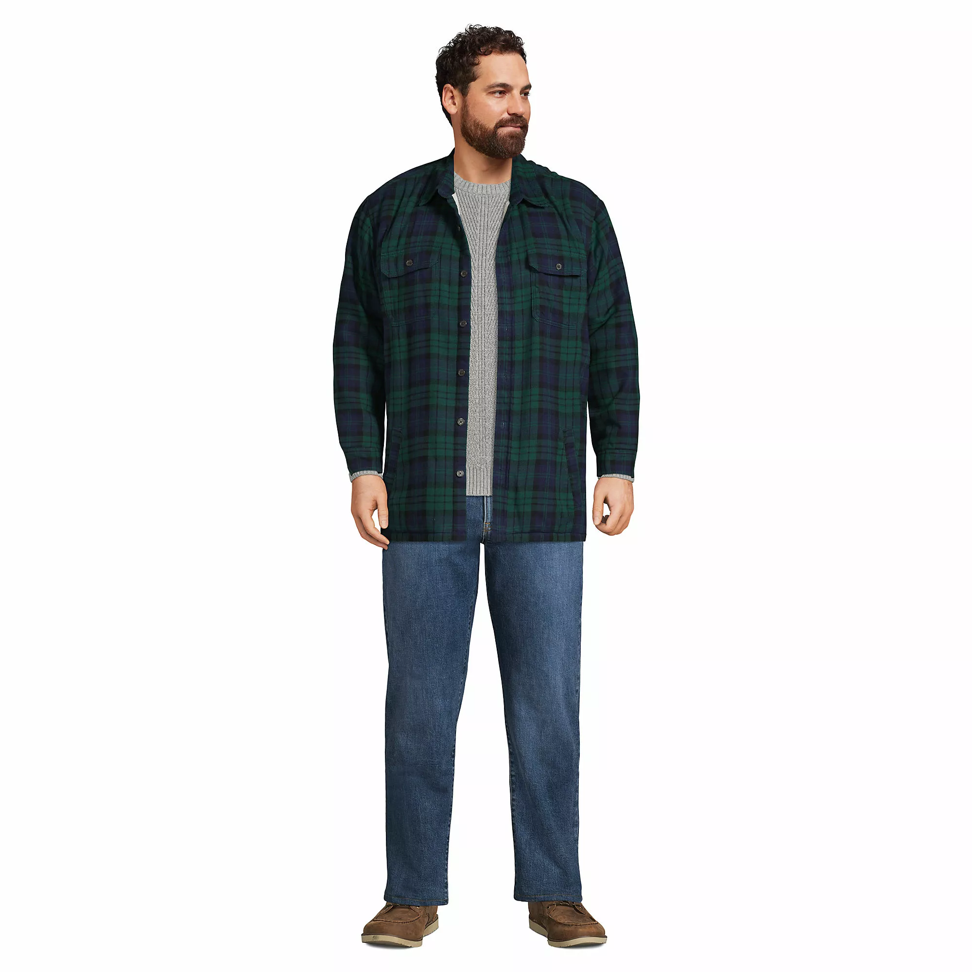 Lands' End Men's Big Flannel Sherpa Lined Shirt Jacket With Pockets - Image 3