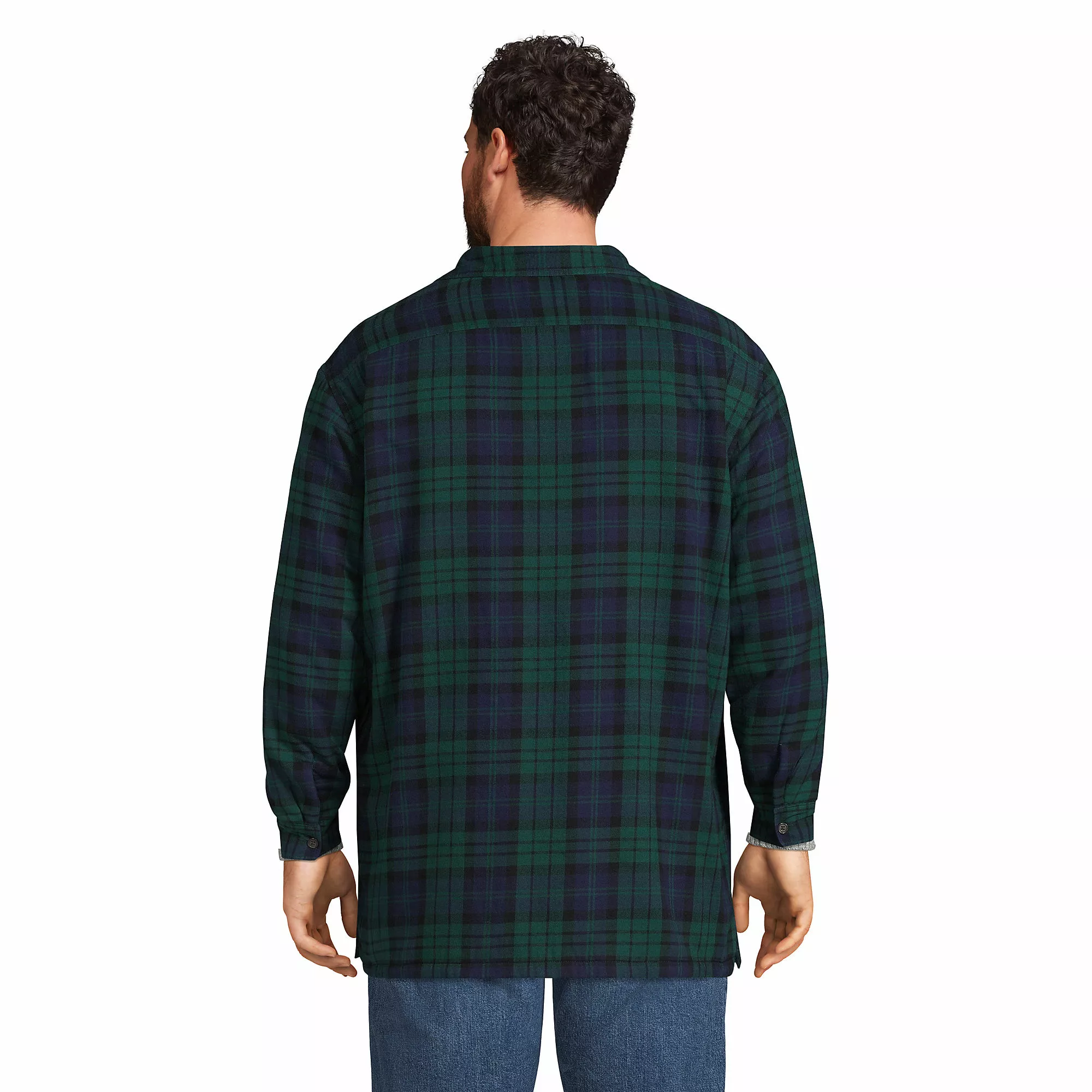 Lands' End Men's Big Flannel Sherpa Lined Shirt Jacket With Pockets - Image 2