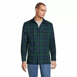 Lands' End Men's Flannel Sherpa Lined Shirt Jacket With Pockets