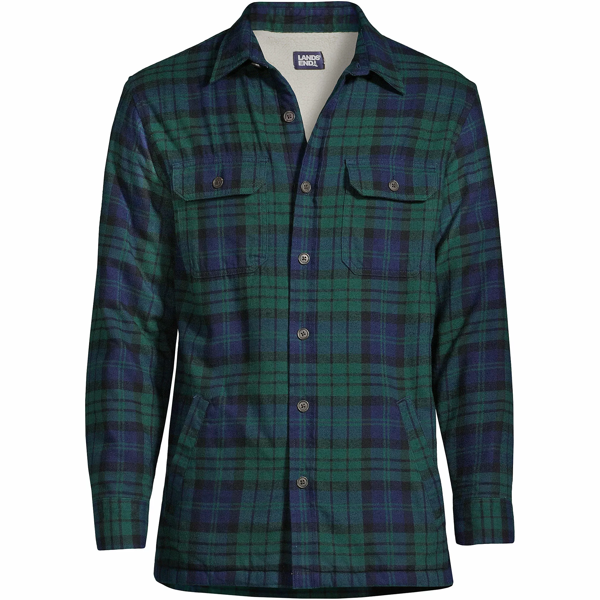 Lands' End Men's Big Flannel Sherpa Lined Shirt Jacket With Pockets - Image 4
