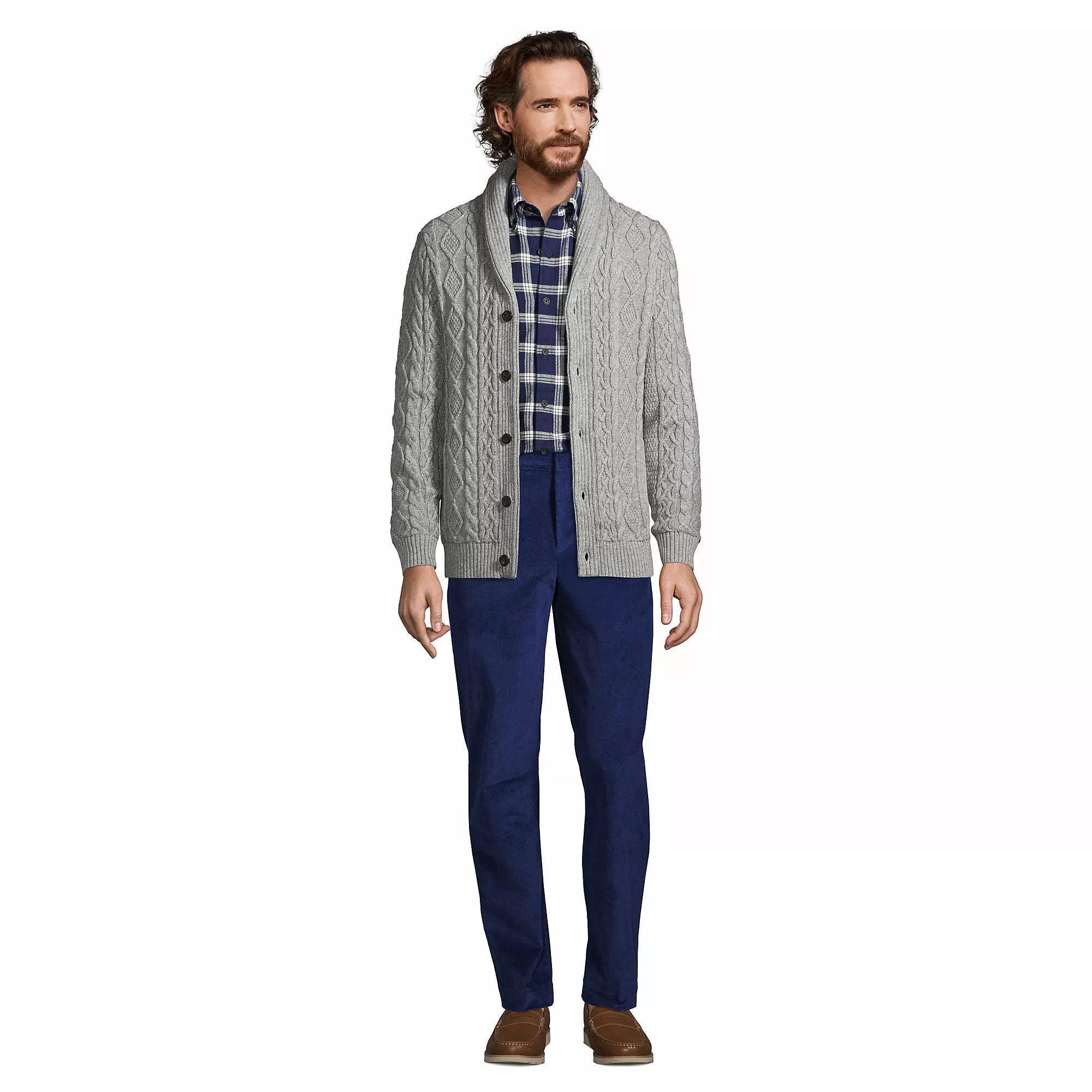 Lands' End Men's Cotton Blend Cable Shawl Cardigan Sweater - Image 4