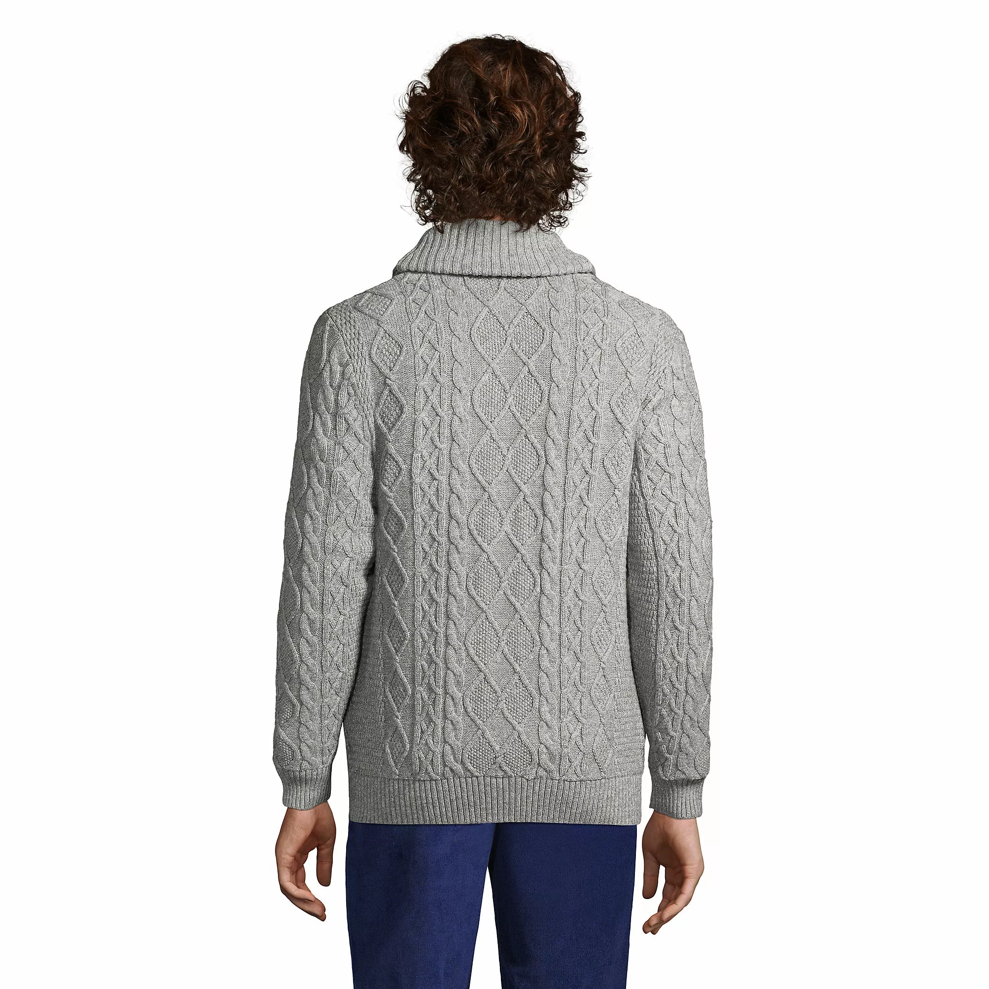 Lands' End Men's Cotton Blend Cable Shawl Cardigan Sweater - Image 2