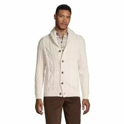 Lands' End Men's Cotton Blend Cable Shawl Cardigan Sweater