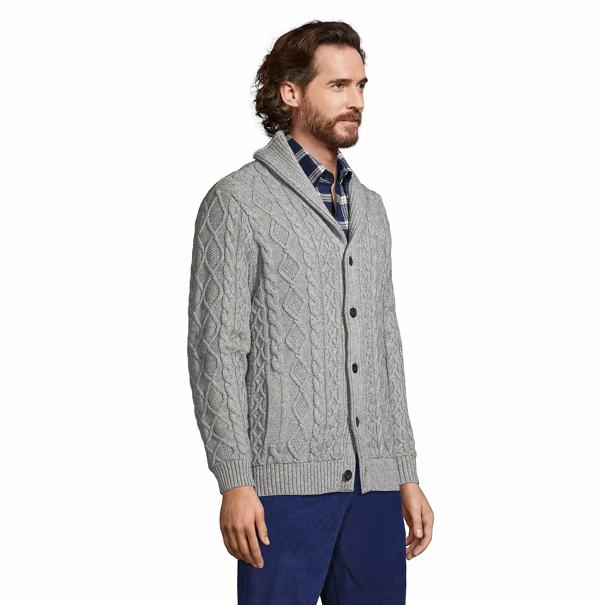 Lands' End Men's Cotton Blend Cable Shawl Cardigan Sweater - Image 3